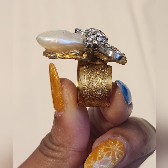 J. Crew Gold and Silver Statement Bee Ring with Pearl Accent - Picture 5 of 12